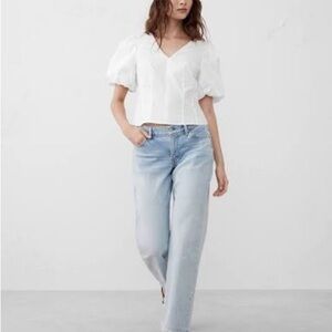 Banana Republic Bubble-Sleeve Seamed Poplin Top